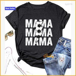 Women's Soccer Mom Graphic Tee Short Sleeve Crewneck Novelty Sports Top
